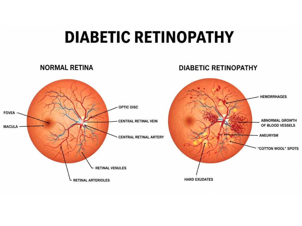 Retinopati diabetik yang menunjukkan perubahan pada retina