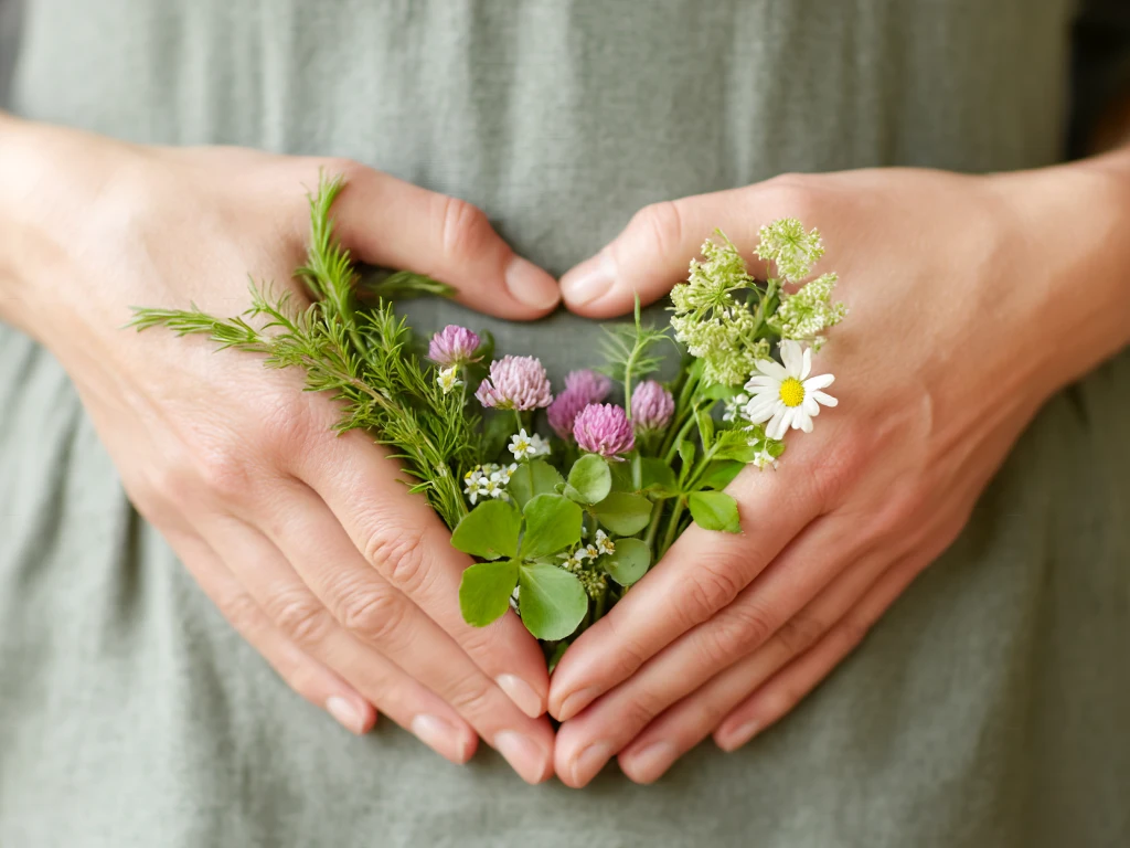 Hands holding fresh vegetables to support heart