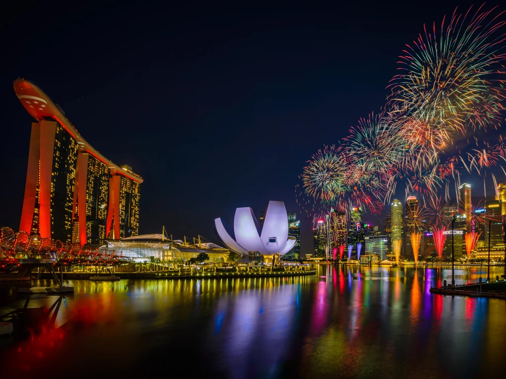 National Day fireworks display at Marina Bay.