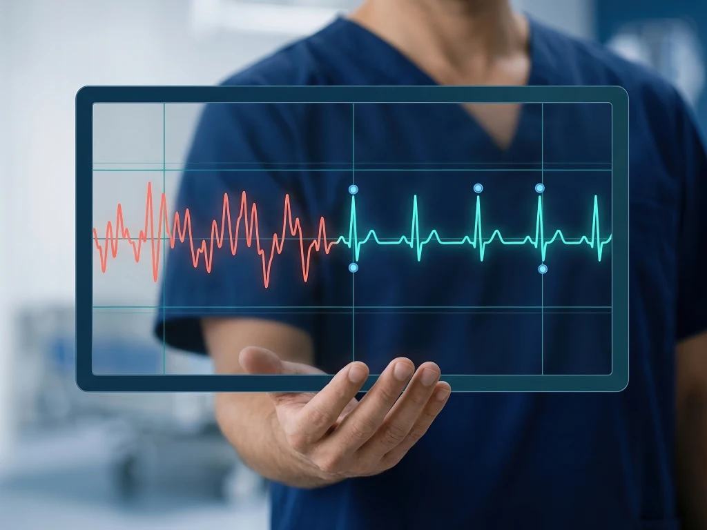 Pemantauan ECG yang menunjukkan irama jantung tidak teratur